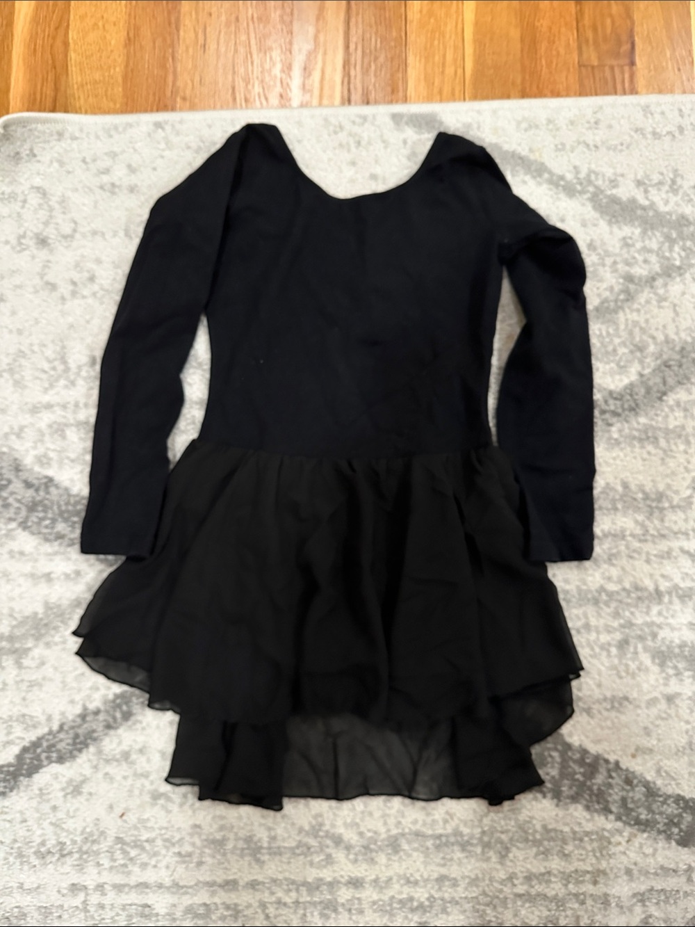 Ballet Girls' Black Long Sleeve Dance Dress with Layered Skirt